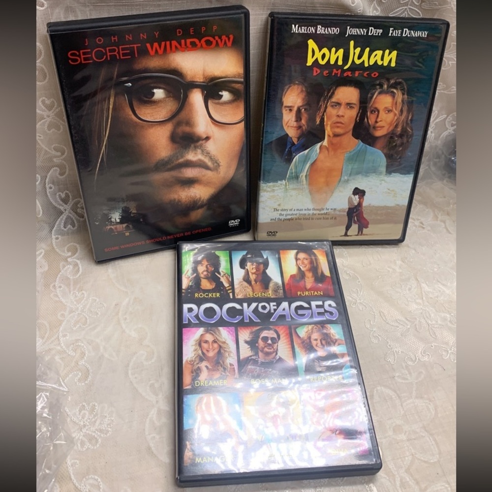 Bundle of 3 Dvd's Johnny Depp movies Secret Window Rock of Ages Don Juan DeMarco